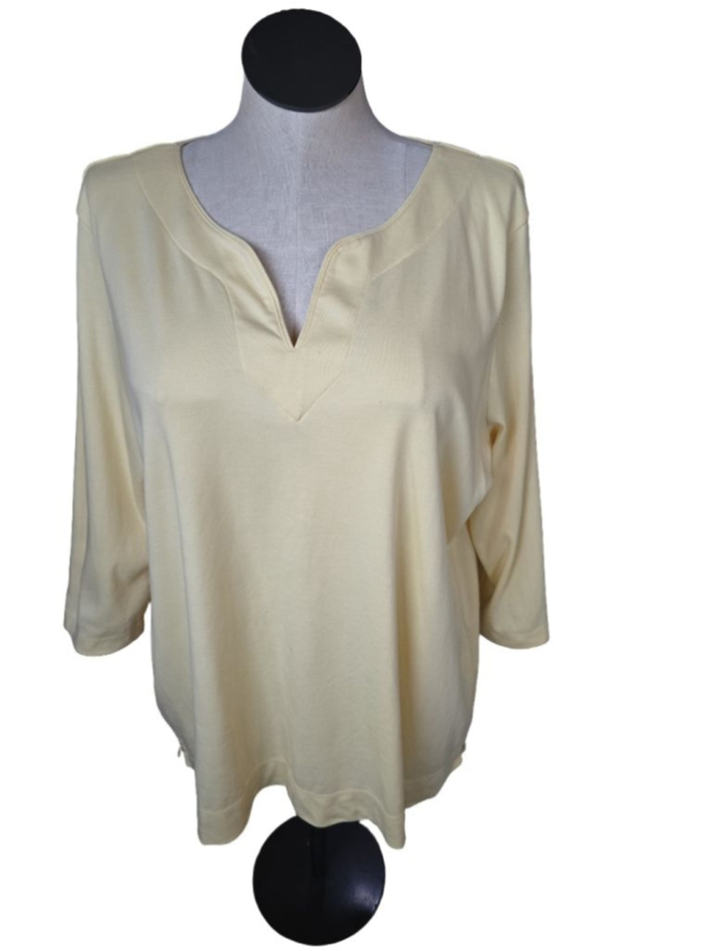 L. L. BEAN Women's Top, Yellow 3/4 Sleeve Split Neck 100% Supima Cotton Size 3x